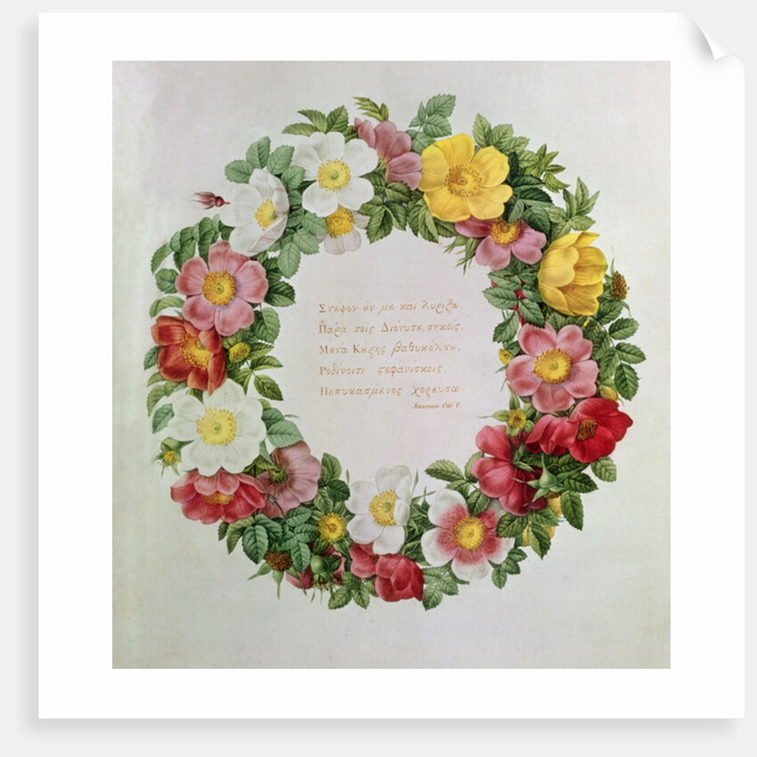 Claude-Antoine Thory 'Les roses', Frontispiece: Garland with an Epigraph of Ode V by the Greek Poet Anacreon, 1817 by Eustache Hyacinthe Langlois