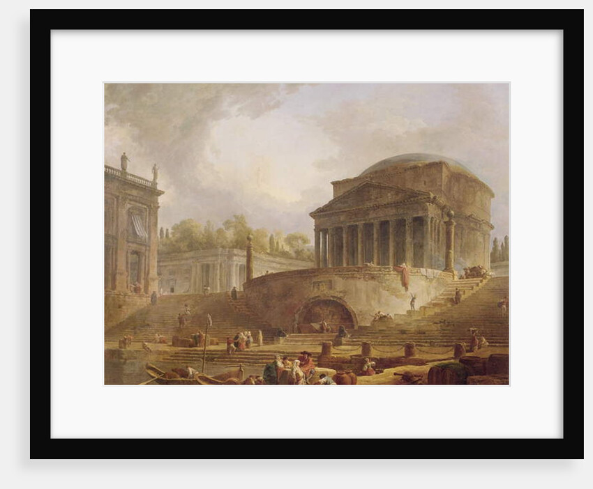 Porto di Ripetta in Rome, with the Pantheon, architectural tableau, 1766 by Hubert Robert
