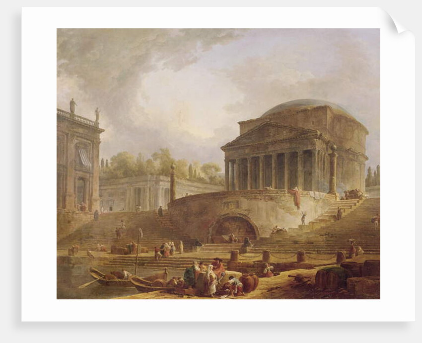 Porto di Ripetta in Rome, with the Pantheon, architectural tableau, 1766 by Hubert Robert