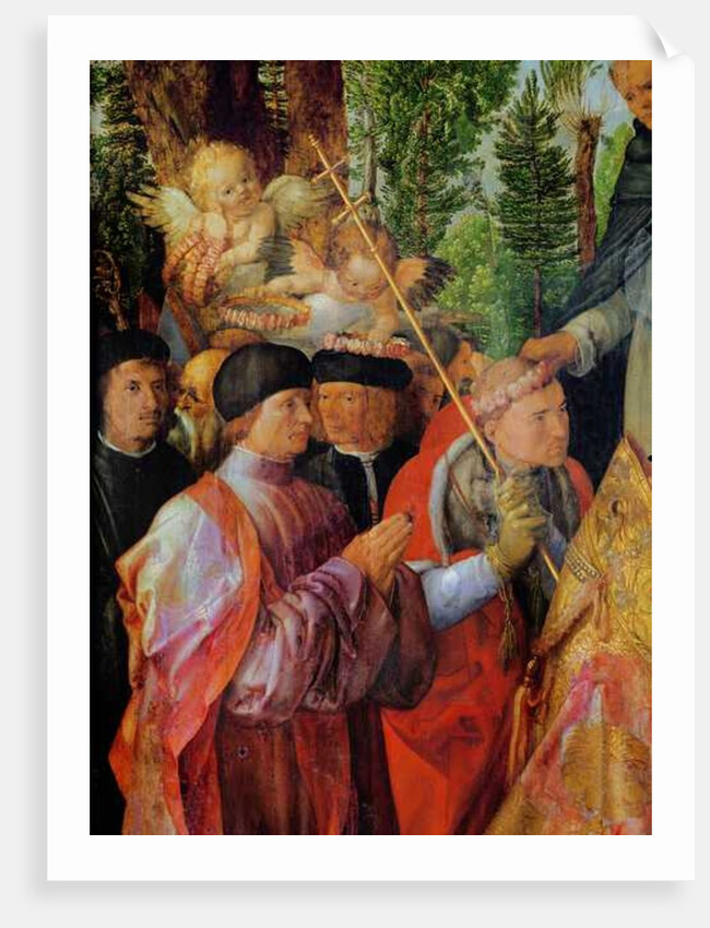 The Festival of the Rose Gardens, detail to the left: praying, 1506 by Albrecht Dürer or Duerer