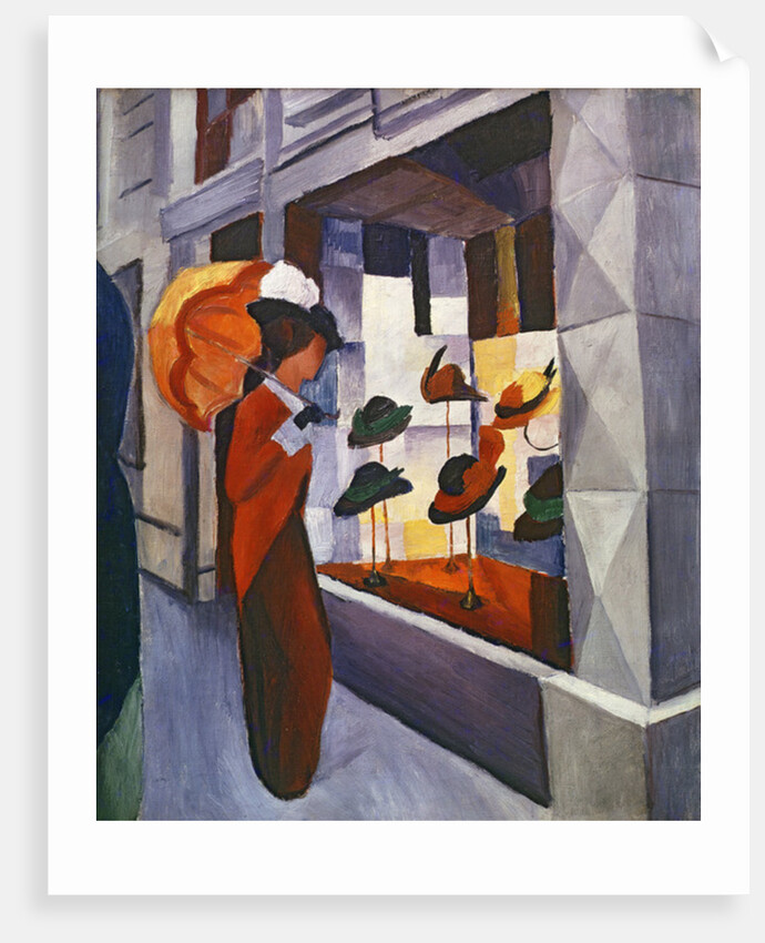 Woman with Umbrella in Front of a Hat Shop, 1914 by August Macke