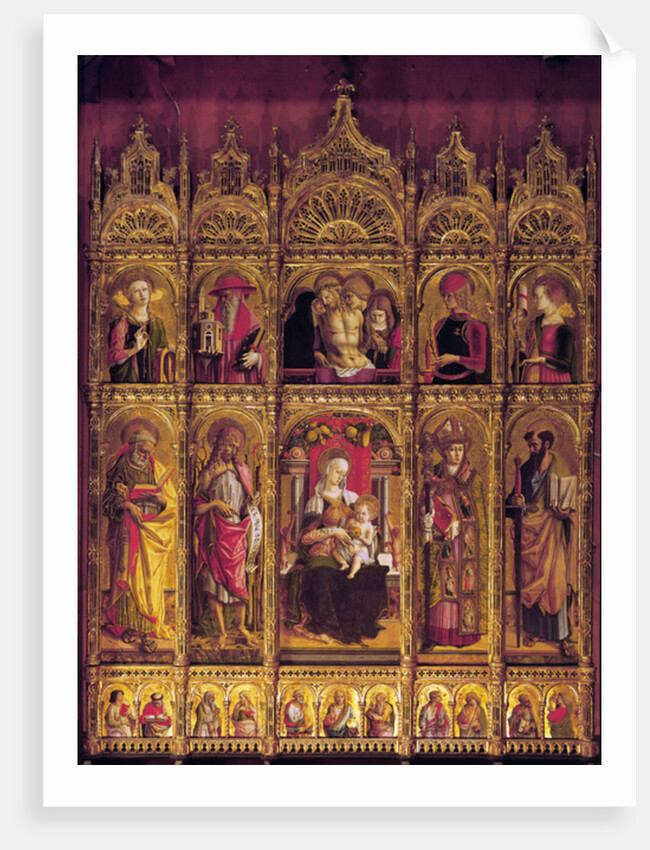 Altarpiece of St Emidio, polyptych: The Pieta and the Virgin with Child between the Saints, c. 1430-95 by Carlo Crivelli