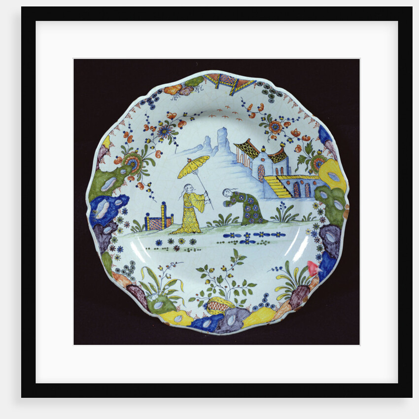 Plate, decorated in the Chinoiserie style, created in Rouen by French School