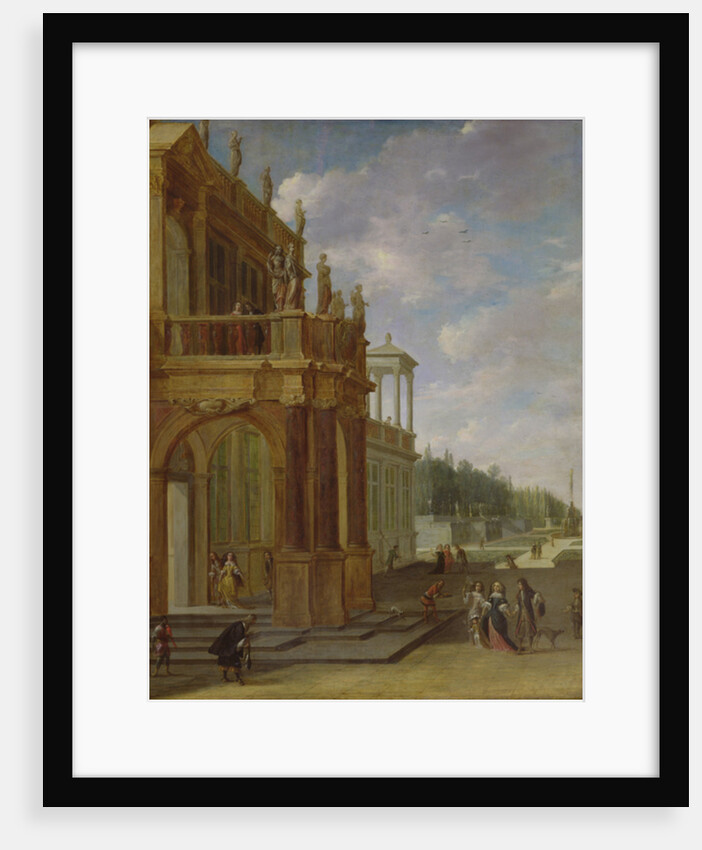 People on the terrace of a palace by Isaac van Nickele