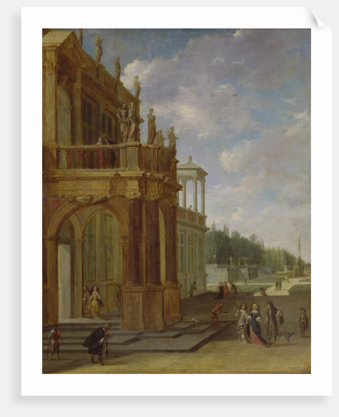 People on the terrace of a palace by Isaac van Nickele