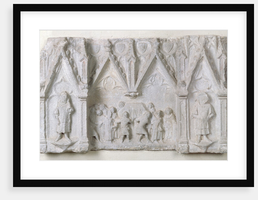 Burial Scene, coffin being carried by four mourners, an elderly woman is surrounded by three men by French School