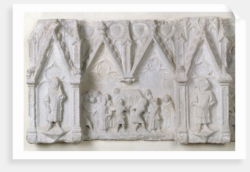 Burial Scene, coffin being carried by four mourners, an elderly woman is surrounded by three men by French School