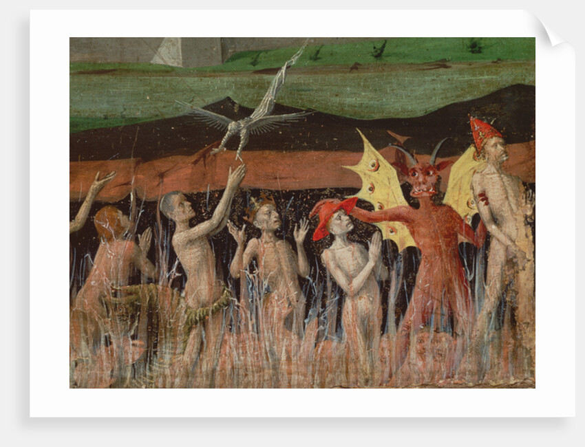 Resurrection of the dead, demon, detail from the Coronation of the Virgin, 1453-54 by Enguerrand Quarton