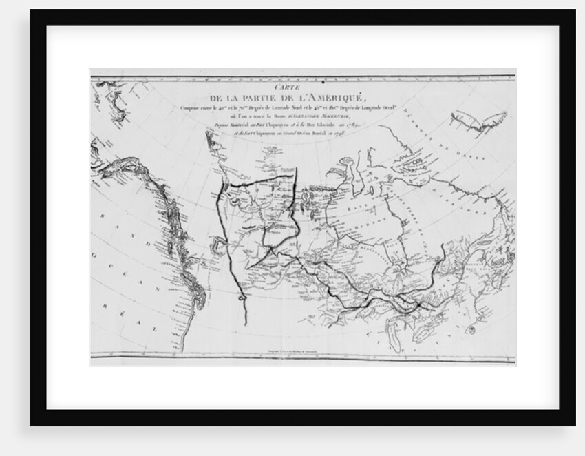 Map of North America, plotting the expeditions of Sir Alexander Mackenzie in 1789 and 1798 to the Arctic Ocean by French School