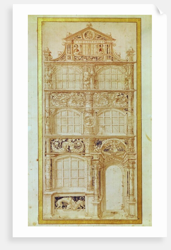 Proposal for the facade of a three-story house and a gable by Hans Holbein the Younger