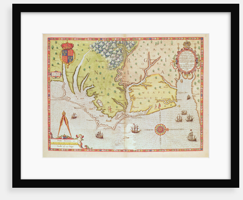 Admiranta Narratio... Map of Virginia, 1585-1588 by Theodor de Bry