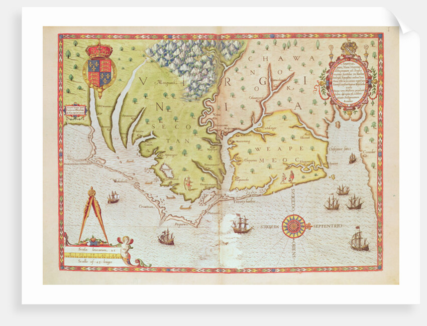 Admiranta Narratio... Map of Virginia, 1585-1588 by Theodor de Bry