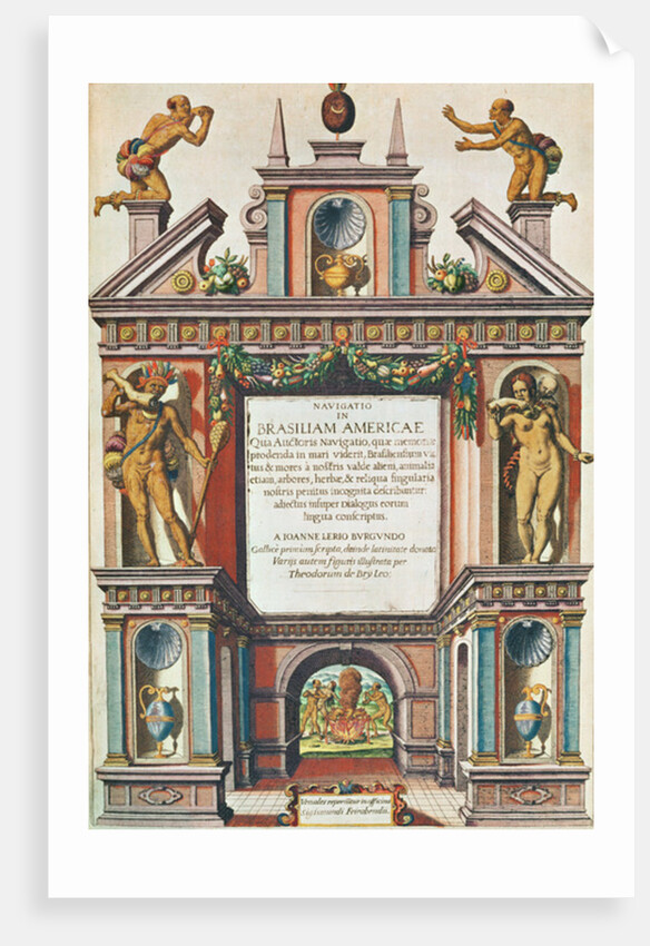 Navigatio in Brasiliam Americae. Frontispiece, 1563 by Theodor de Bry