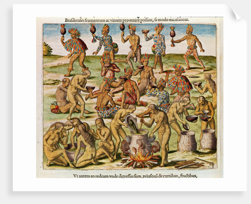 Navigatio in Brasiliam Americae, Preparation of a Beverage made of Corn and Wheat, 1563 by Theodor de Bry