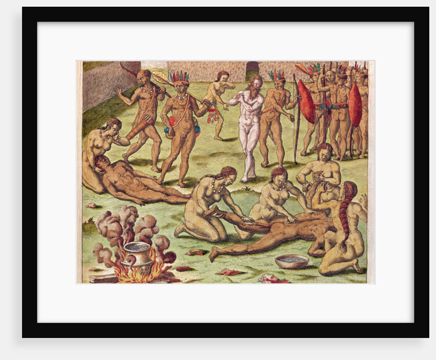 Navigatio in Brasiliam Americae, Immolation of a Barbarian, 1563 by Theodor de Bry