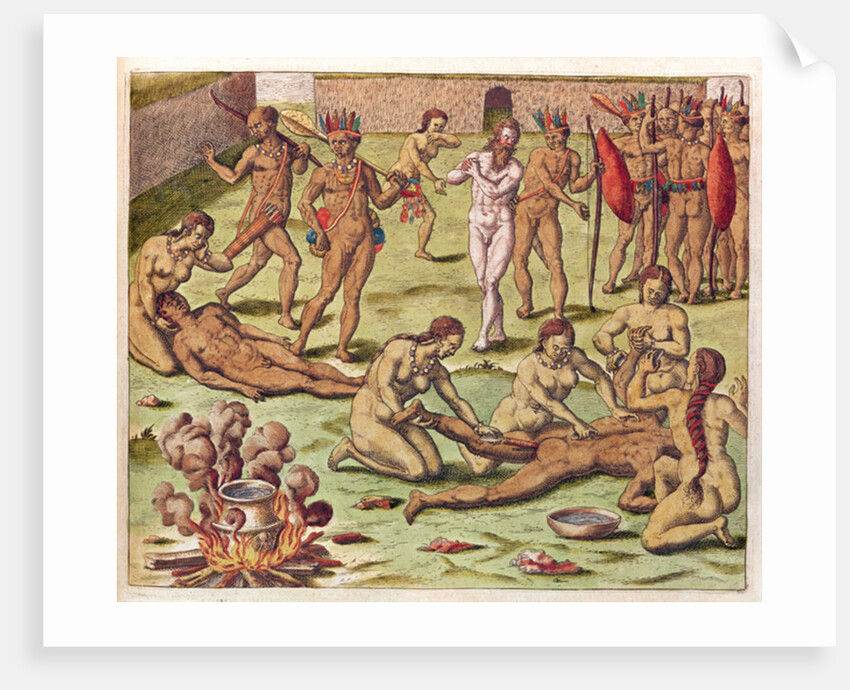 Navigatio in Brasiliam Americae, Immolation of a Barbarian, 1563 by Theodor de Bry