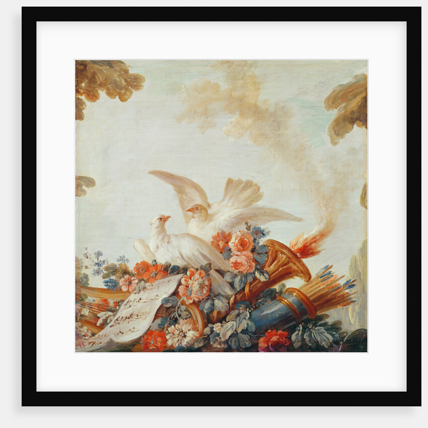 Salon of the Print-maker Gilles Demarteau, above the door: doves and sheet music, c.1750-65 by Francois Boucher