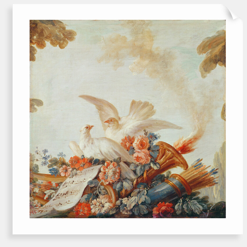 Salon of the Print-maker Gilles Demarteau, above the door: doves and sheet music, c.1750-65 by Francois Boucher