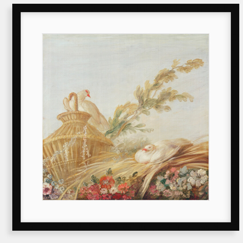 Salon of the Print-maker Gilles Demarteau, above the door; doves sitting their eggs in the hay, 1750-65 by Francois Boucher