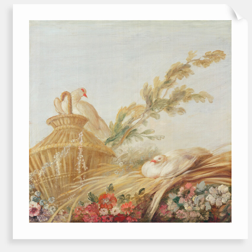 Salon of the Print-maker Gilles Demarteau, above the door; doves sitting their eggs in the hay, 1750-65 by Francois Boucher