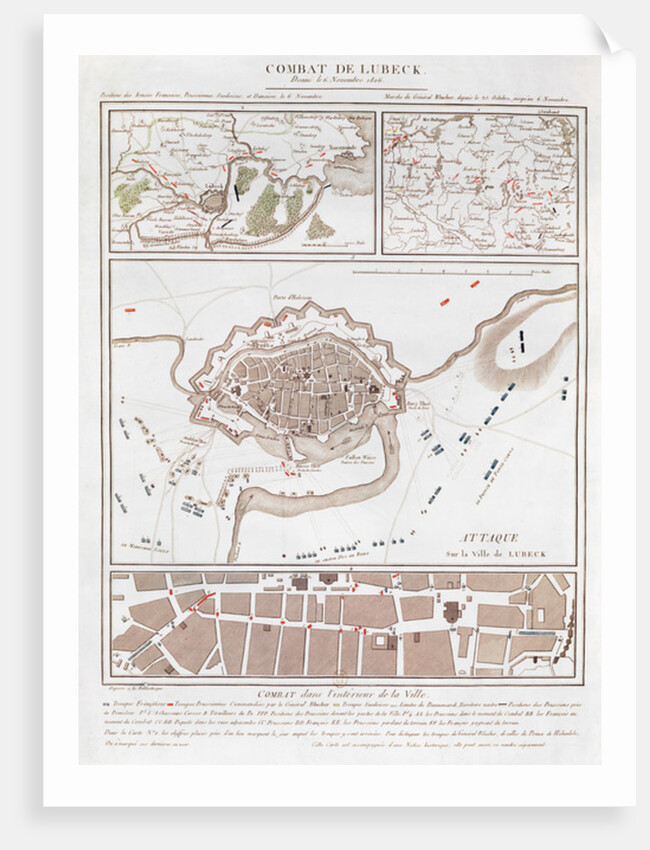 Map of combat at the Battle of Lubeck, showing positions of the French, Prussian, Swedish and Danish armies by French School