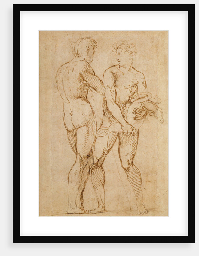 Two Nude Men Standing, one holding a lamb by Raphael