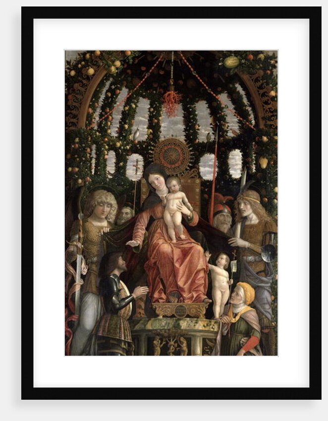 The Virgin of Victory or The Madonna and Child Enthroned with Six Saints and Adored by Gian-Francesco II Gonzaga by Andrea Mantegna