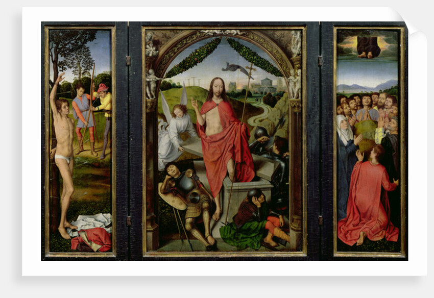 Triptych of the Resurrection: The Resurrection The Martyrdom of St. Sebastian and The Ascension c.1485-90 by Hans Memling