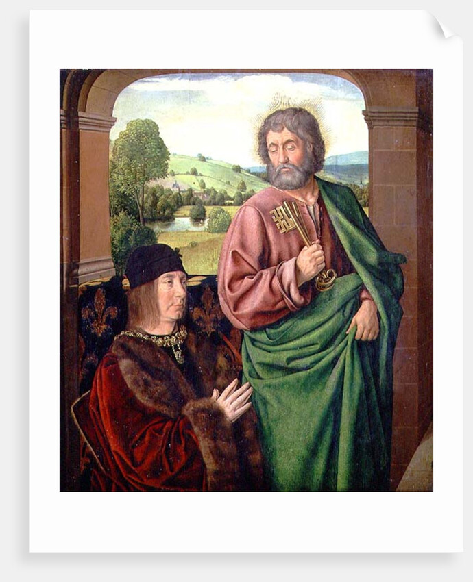 Peter II Duke of Bourbon presented by St. Peter, left hand wing of a triptych, c.1492-93 by (fl.c.1483-c.1529) Master of Moulins