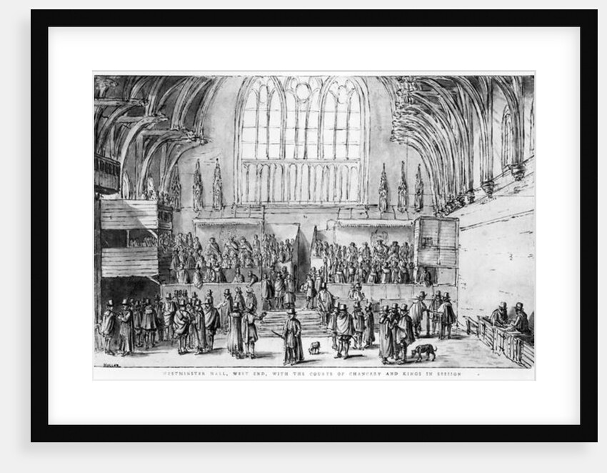 Westminster Hall, West End, with the Courts of Chancery and Kings in Session by Wenceslaus Hollar