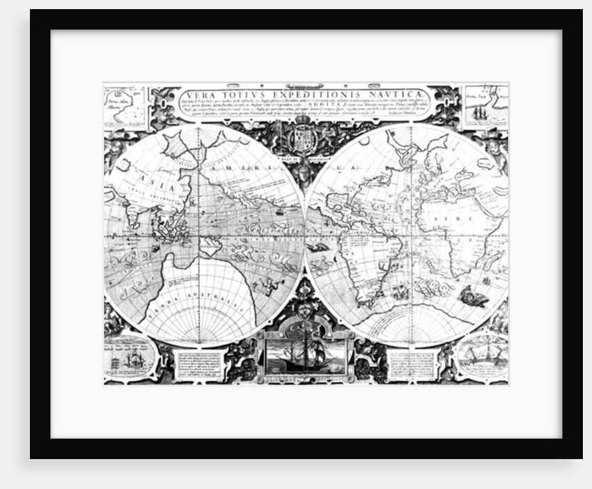 World map; Vera Totius Expeditionis Nauticae by Jodocus Hondius