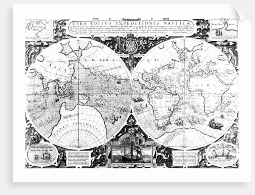 World map; Vera Totius Expeditionis Nauticae by Jodocus Hondius