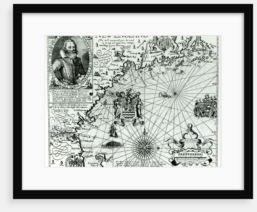 Map of the New England coastline in 1614 by John Smith