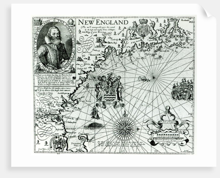 Map of the New England coastline in 1614 by John Smith