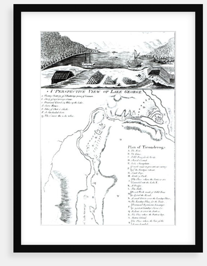 A Perspective View of Lake George and a Plan of Ticonderoga by American School