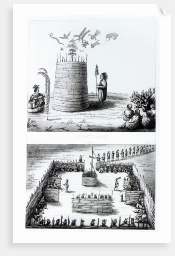 The Prophet's Lodge and Medawisos from a book by Henry Schoolcraft by J. C. Tidball