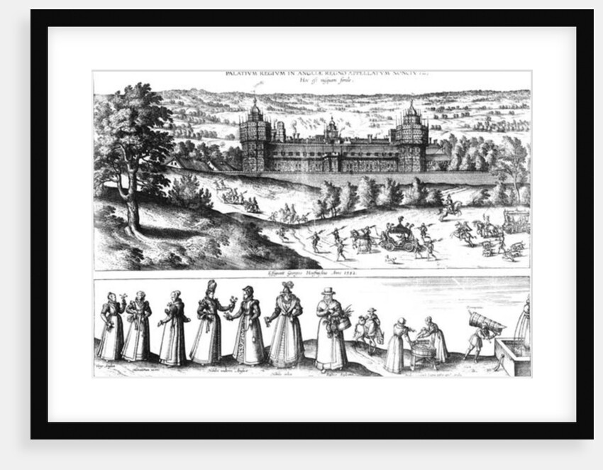 Arrival of Queen Elizabeth I at Nonesuch Palace and men and women from Tudor society, 1582 by Joris Hoefnagel