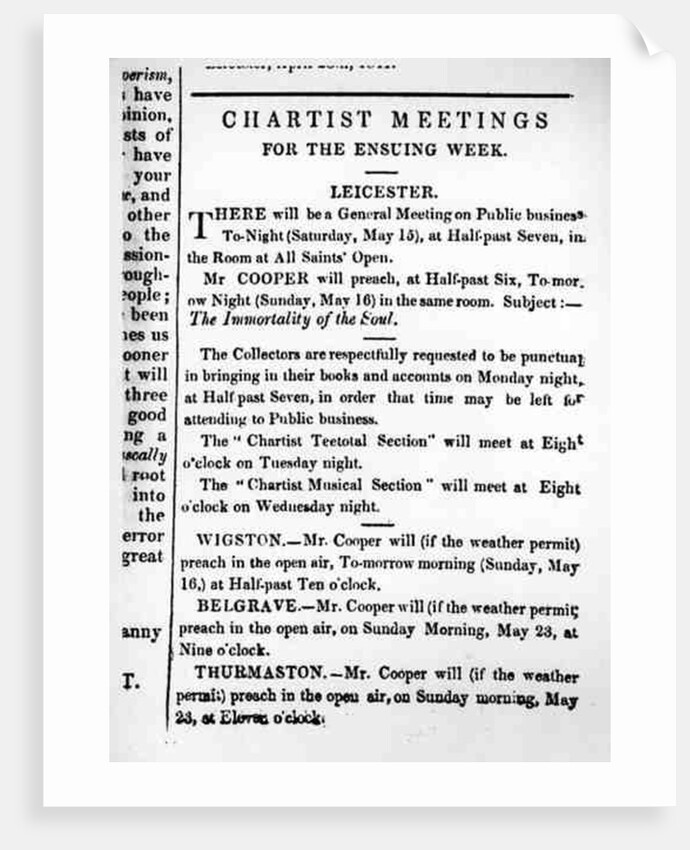 Notices for Chartist Meetings in the 'Midland Counties Illuminator', 15 May 1841 by English School