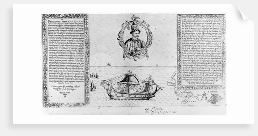 The Black Pinnace Bringing Sir Philip Sidney's Body Back to London, pub. in 1588 by Thomas Lant