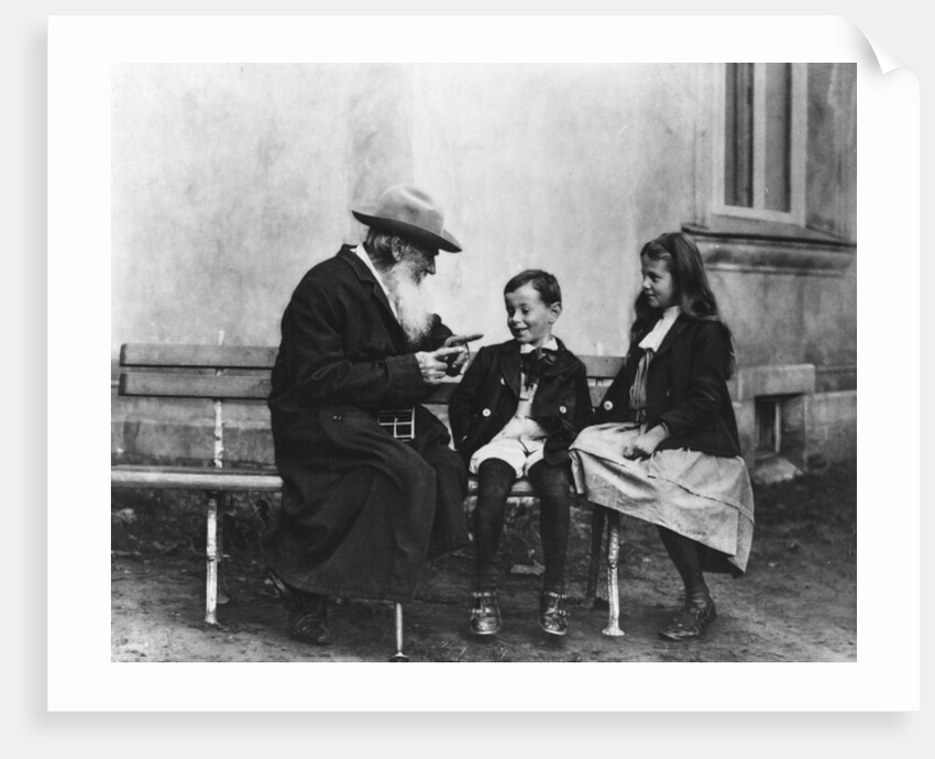 Portrait of Lev Nikolaevich Tolstoy with his Grandchildren by Russian Photographer