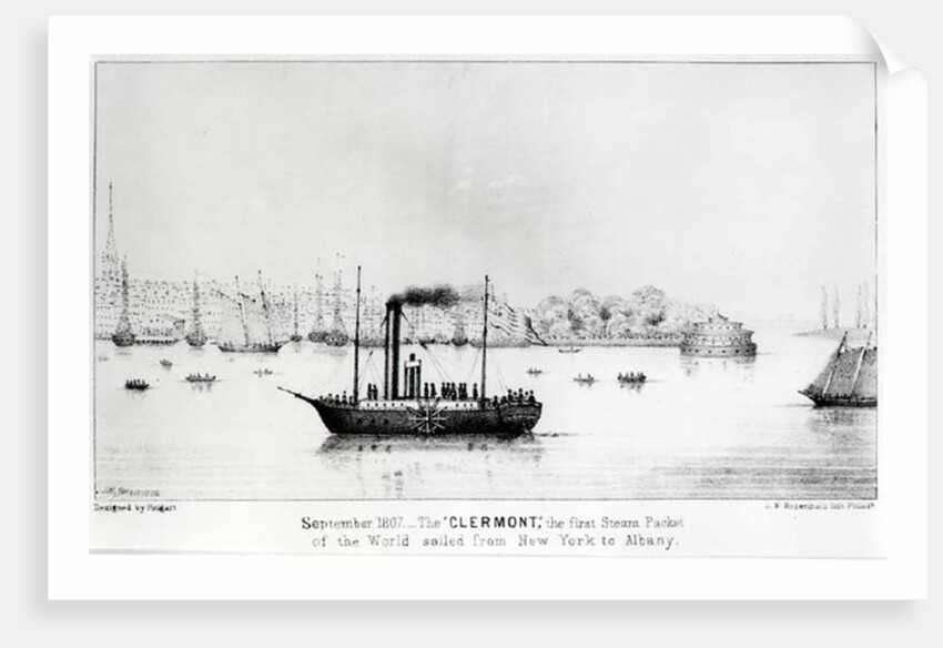 The 'Clermont', the first Steam Packet, sailing from New York to Albany in September 1807 by J.H. (after) Sherwin