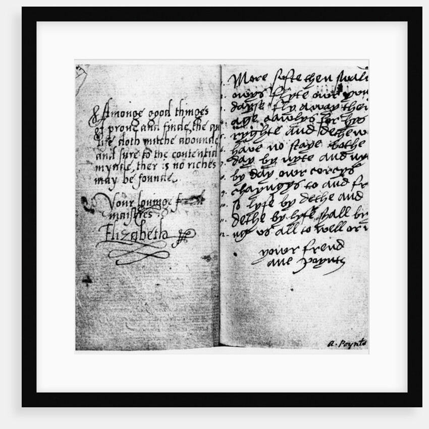 Page of manuscript showing the signature of Queen Elizabeth I by English School
