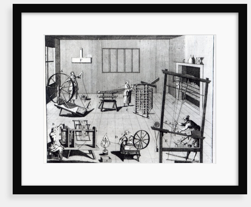 The Second Plate of the Woollen Manufacture Exhibiting the Art of Spinning, Reeling, Warping and Weaving Woollen Cloth by English School