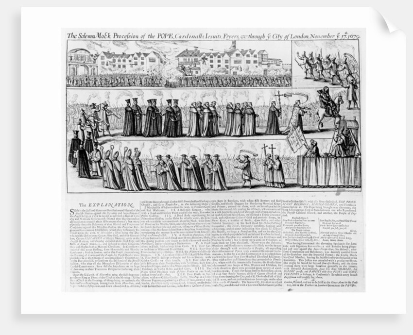 The Solemn Mock Procession of the Pope, Cardinals, Jesuits and Fryers Through the City of London on 'Queen Elizabeth's Day', 17th November 1679 by English School