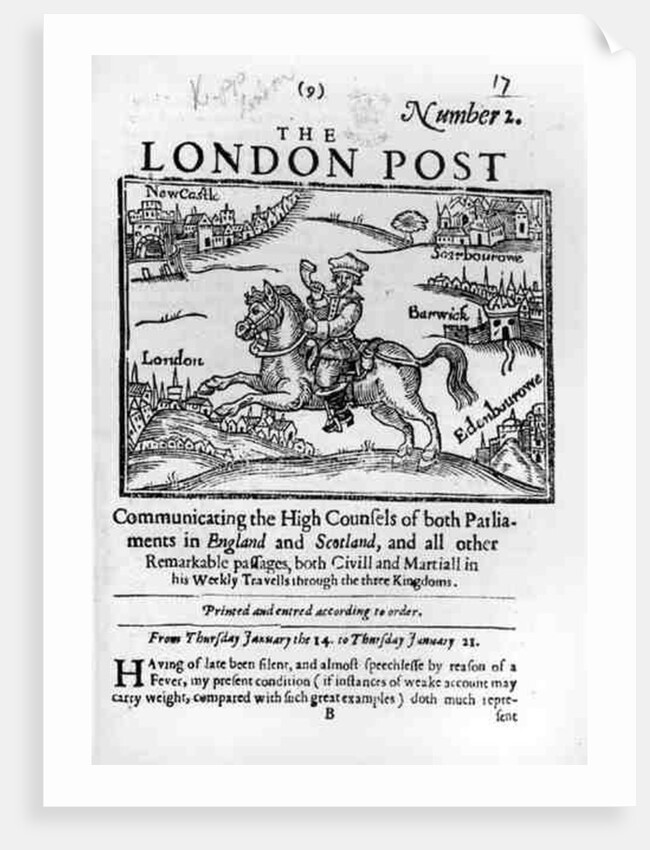 Titlepage of 'The London News', Communicating the High Counsels of Both Parliaments in England and Scotland by English School