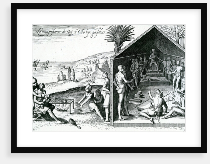The king receiving European visitors, Cape Lopez, Gabon, Africa, 16th century by Theodor de Bry