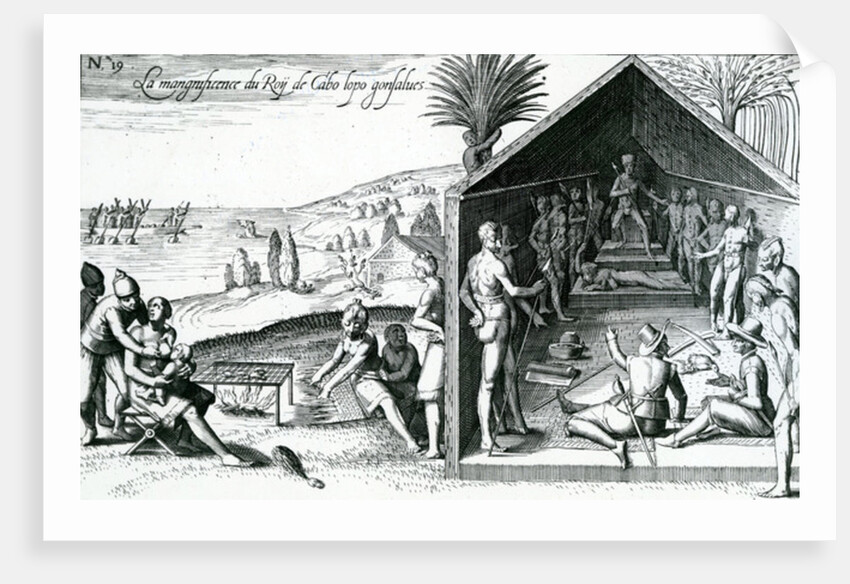 The king receiving European visitors, Cape Lopez, Gabon, Africa, 16th century by Theodor de Bry