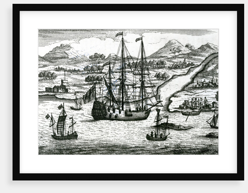 Robinson Crusoe Escaping Cambodia Enters a Port in the North part of China, 1722 by English School