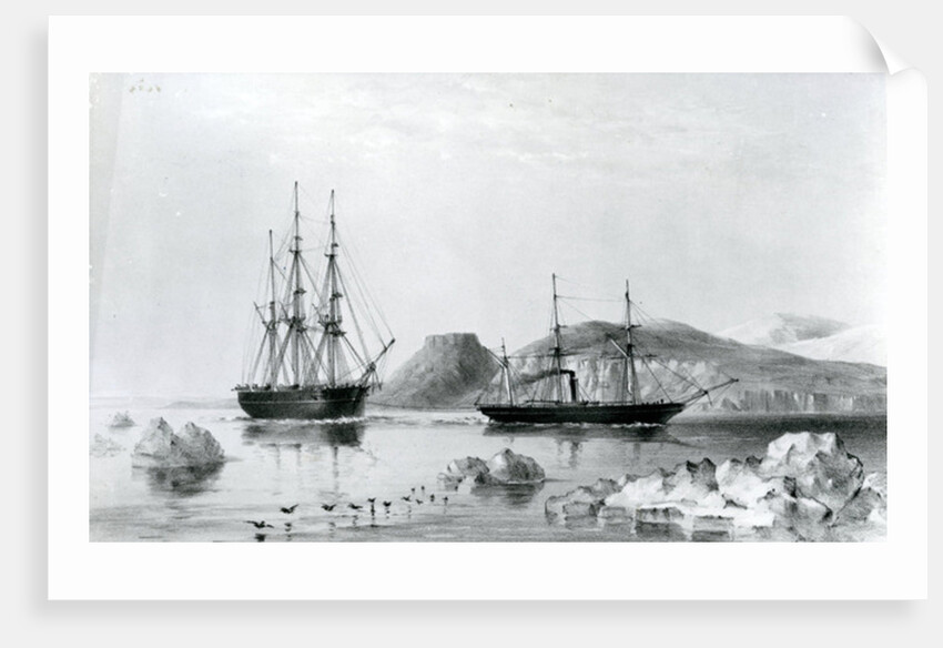 HMS Assistance in Tow of Pioneer passing John Harrow Mount, North Wellington Channel in 1853 by English School