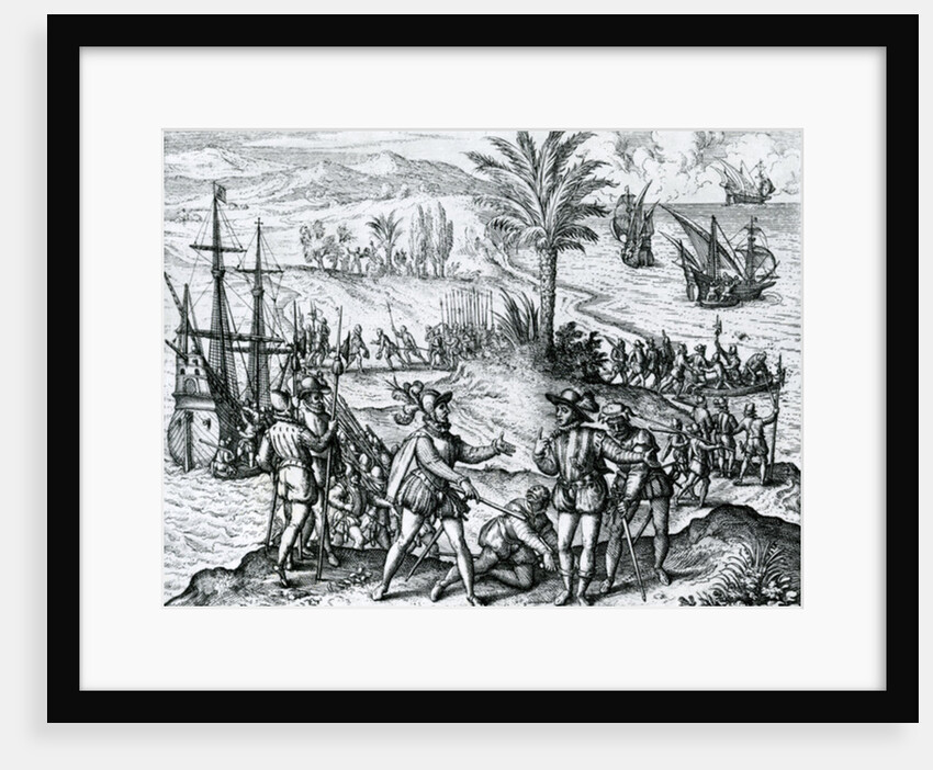 Francisco de Bobadilla arriving as Governor and arresting Christopher Columbus in Hispaniola, 1500, 1590 by Theodor de Bry